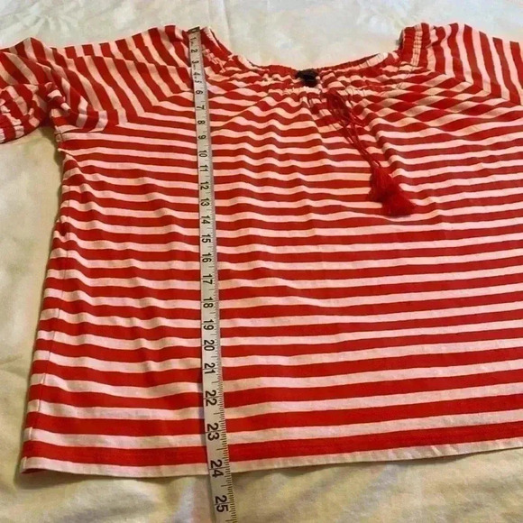 J Crew Red & White Striped Short Sleeve Shirt with Tassels in Size Large. - Picture 10 of 11